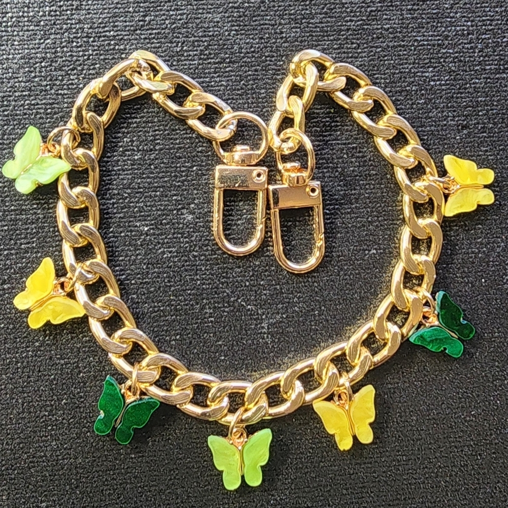 Hand Crafted Gold Chain and Green-Yellow Butterfly Charms - Picture 7 of 10